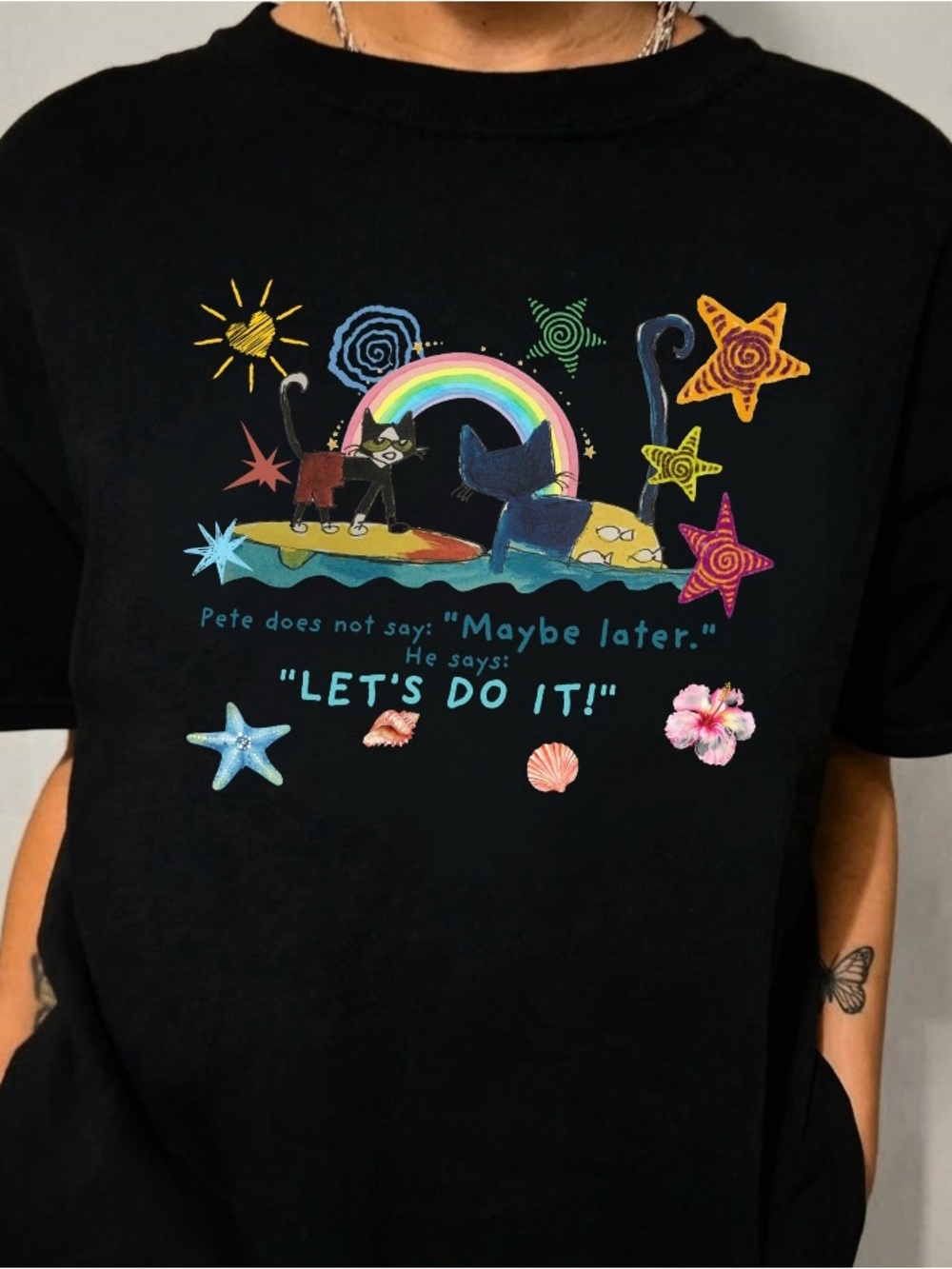 Y2K Pete the Cat Black Graphic Tee - Let's Do It!